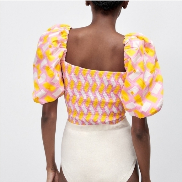 New Zara Poplin Floral Embroidery Barbie Pink Geo Print Bodysuit/Top NWT Small - Picture 11 of 17